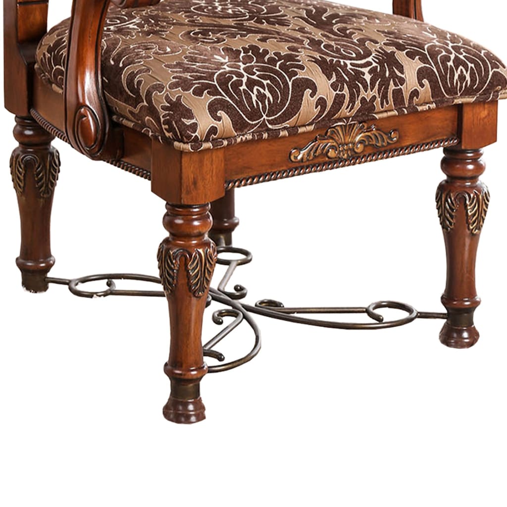 Floral Print Fabric Upholstered Arm Chair In Wood Cherry Brown Set Of 2 FOA-CM3788AC-2PK