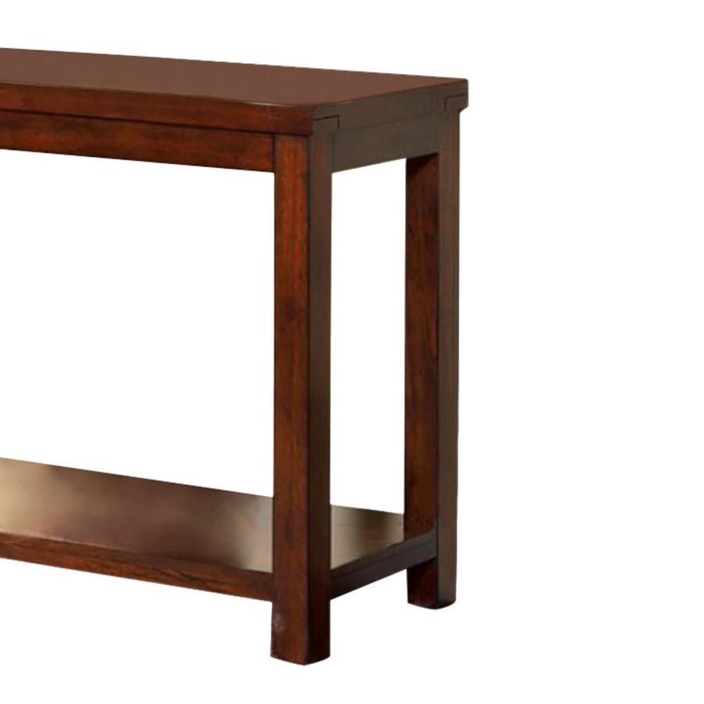 Transitional Rectangular Wooden Sofa Table with Bottom Shelf Cherry Brown FOA-CM4107S