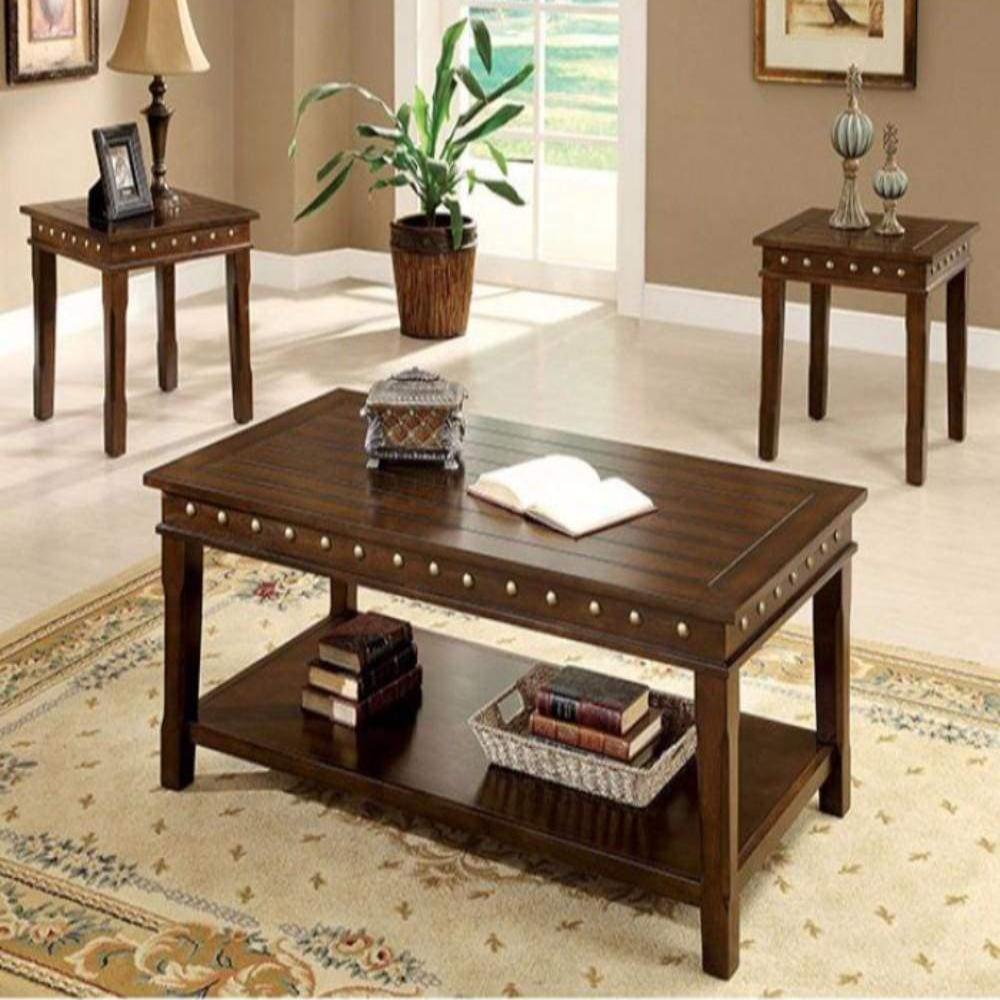 Solid Wood Coffee & End Tables Set, Dark Brown, Pack of 3 By Casagear Home