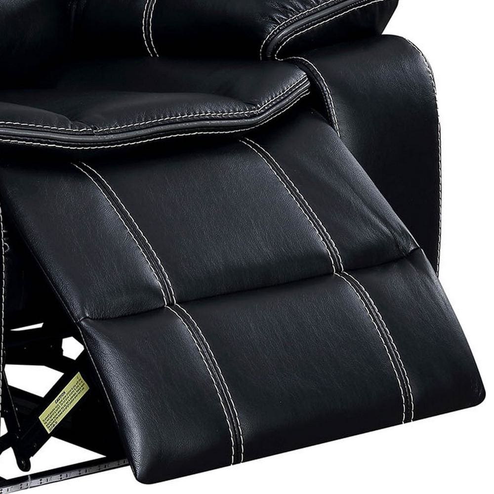 Leatherette Power Recliner With Cup Holders & Storage Black By Casagear Home FOA-CM6567-CH