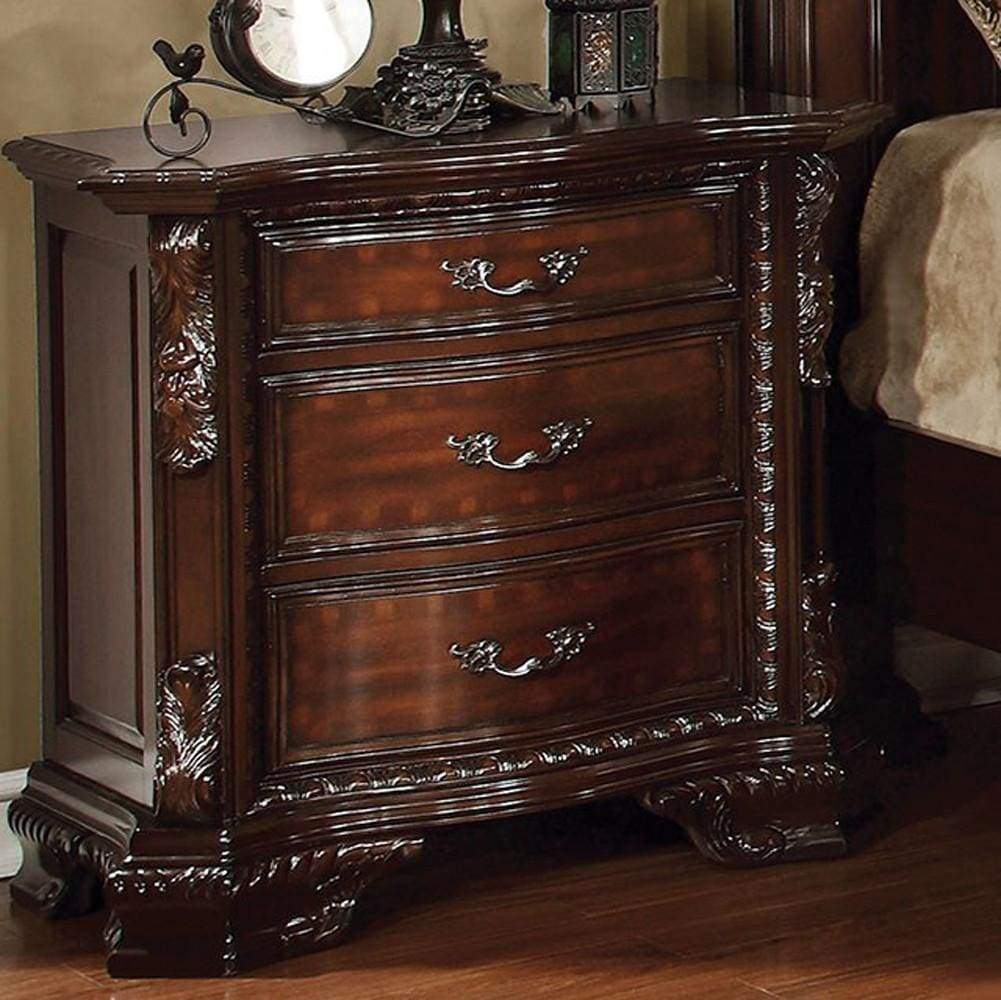 Monte Vista I Luxurious Night Stand In Dark Walnut Finish By Casagear Home