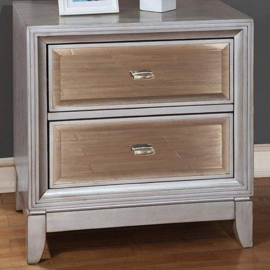 Contemporary Solid Wood Night Stand With Drawers, Silver