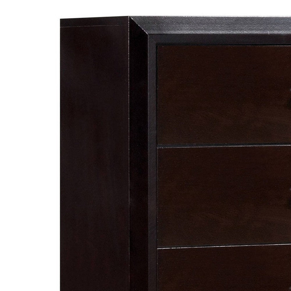 5 Drawer Wooden Chest with Sleek handles Espresso Brown By Casagear Home FOA-CM7868C