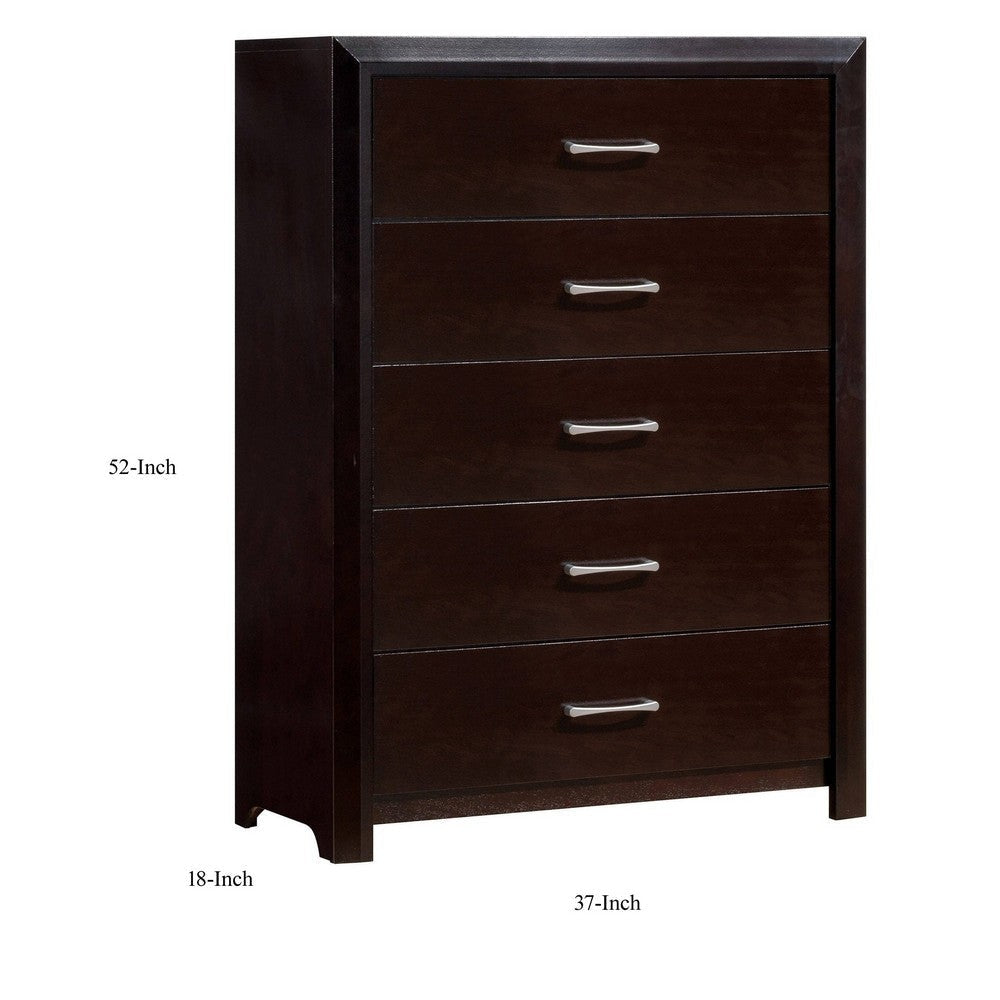 5 Drawer Wooden Chest with Sleek handles Espresso Brown By Casagear Home FOA-CM7868C