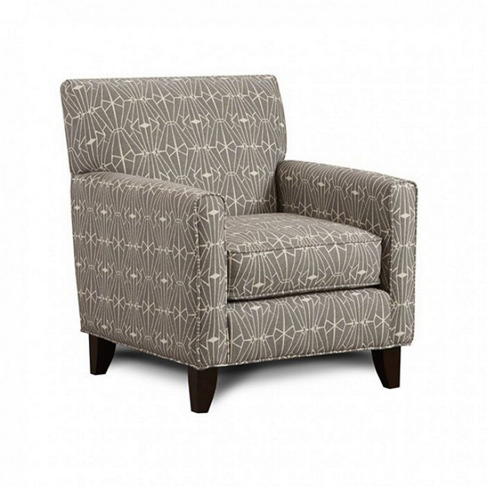 32 Inch Contemporary Accent Arm Chair, Geometric Fabric Pattern, Gray By Casagear Home