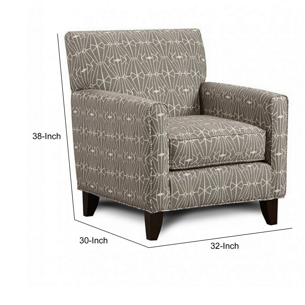 32 Inch Contemporary Accent Arm Chair Geometric Fabric Pattern Gray By Casagear Home FOA-SM8563-CH-EC