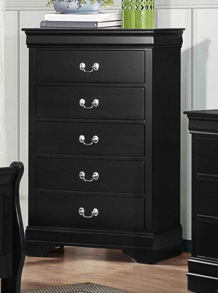 48 Inch Wood Tall Dresser Chest, Metal Drop Handles, Black