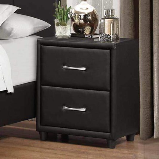 2 Drawer Night Stand In Wood And PVC, Black