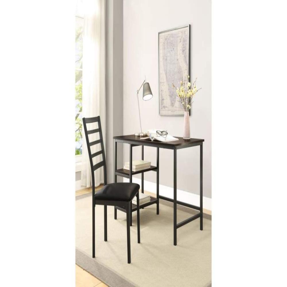 Metal And PU Study Computer Set With Writing Desk And PU Chair, Black