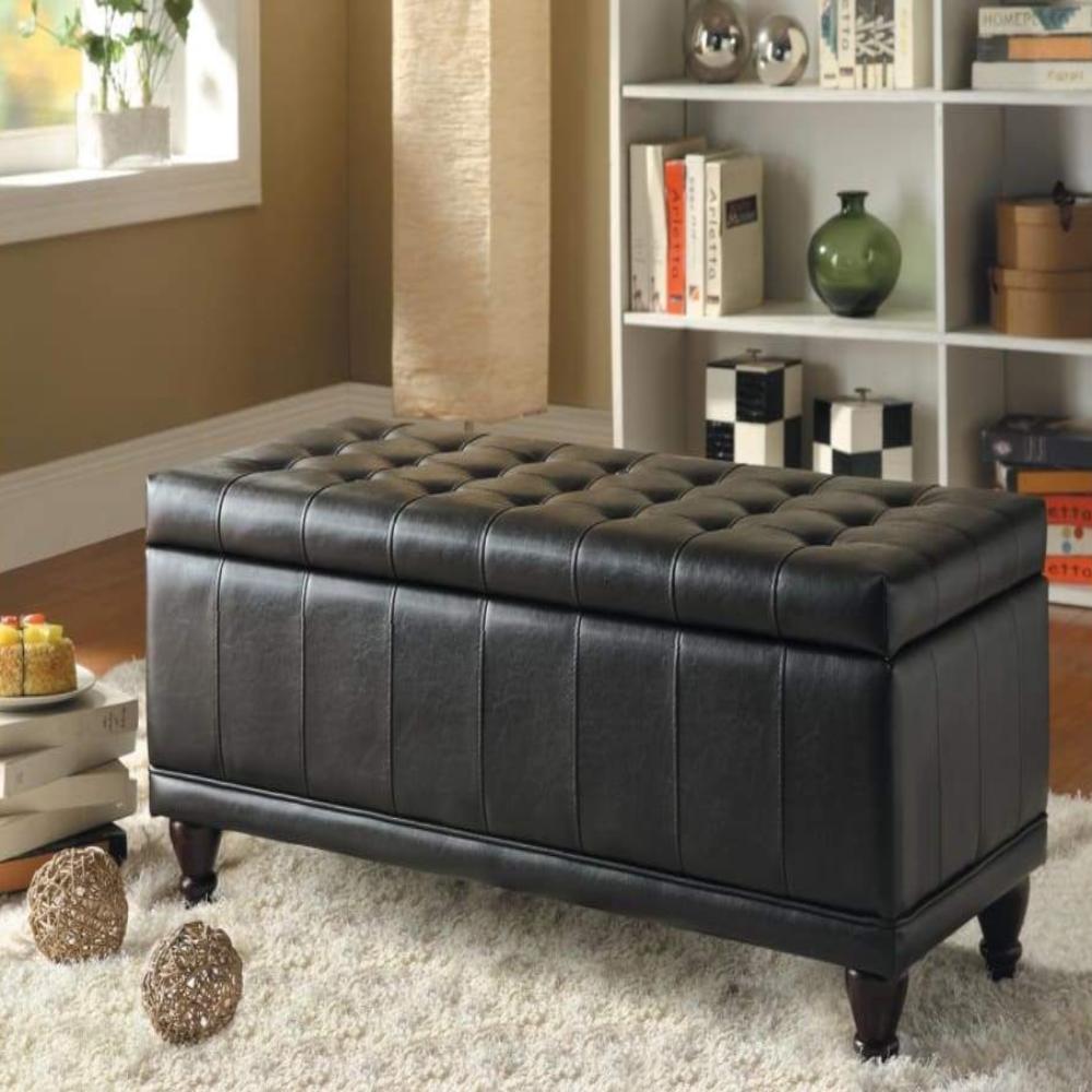 Bi-Cast Vinyl Lift-Up Storage Bench With a Tufted Seat, Dark Brown