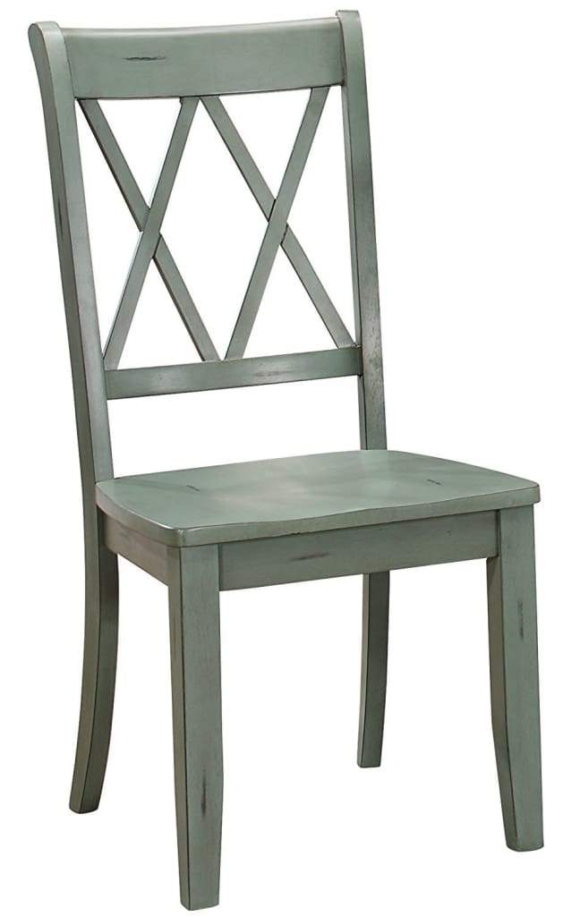 Pine Veneer Side Chair With Double X-Cross Back, Teal Blue, Set of 2