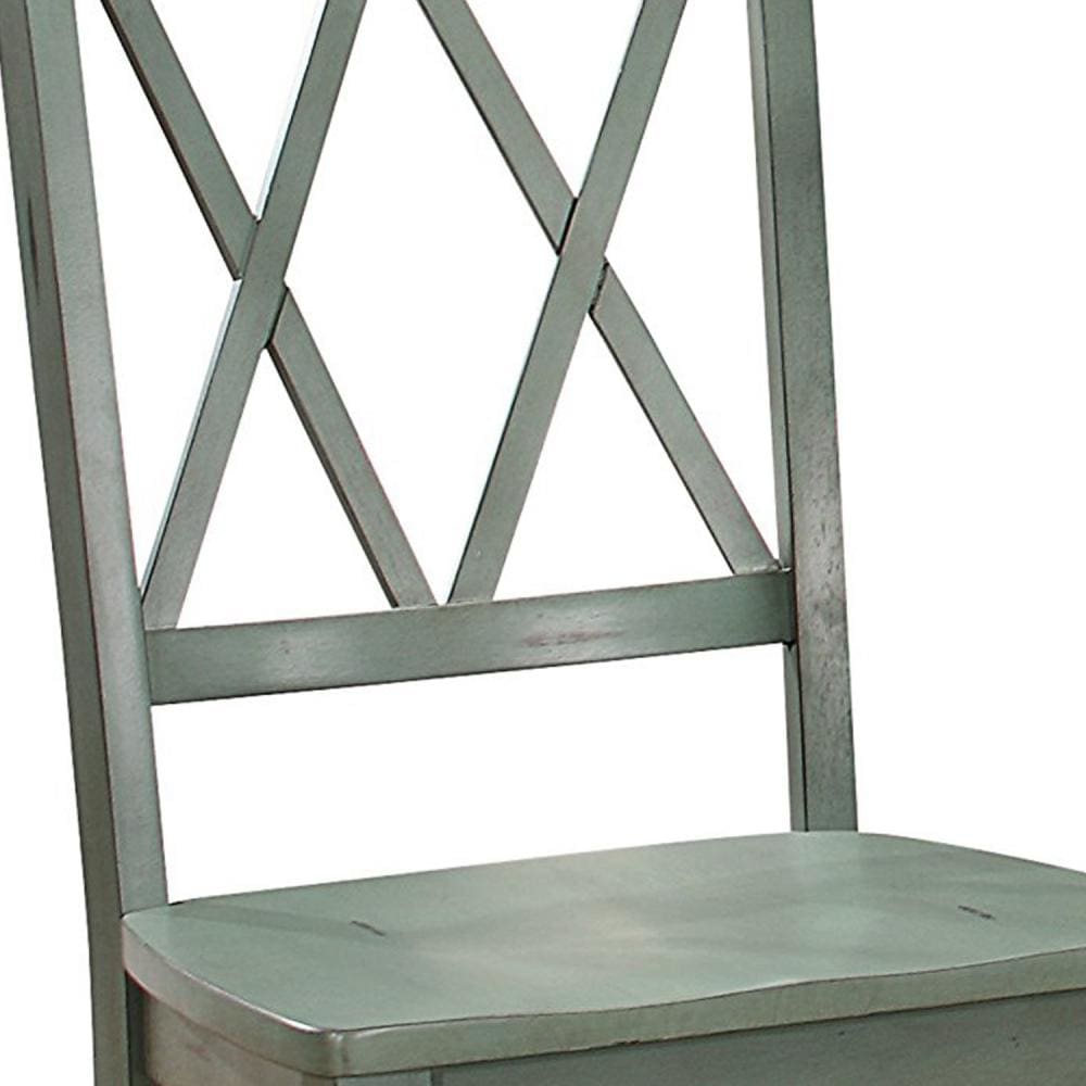 Pine Veneer Side Chair With Double X-Cross Back Teal Blue Set of 2 HME-5516TLS