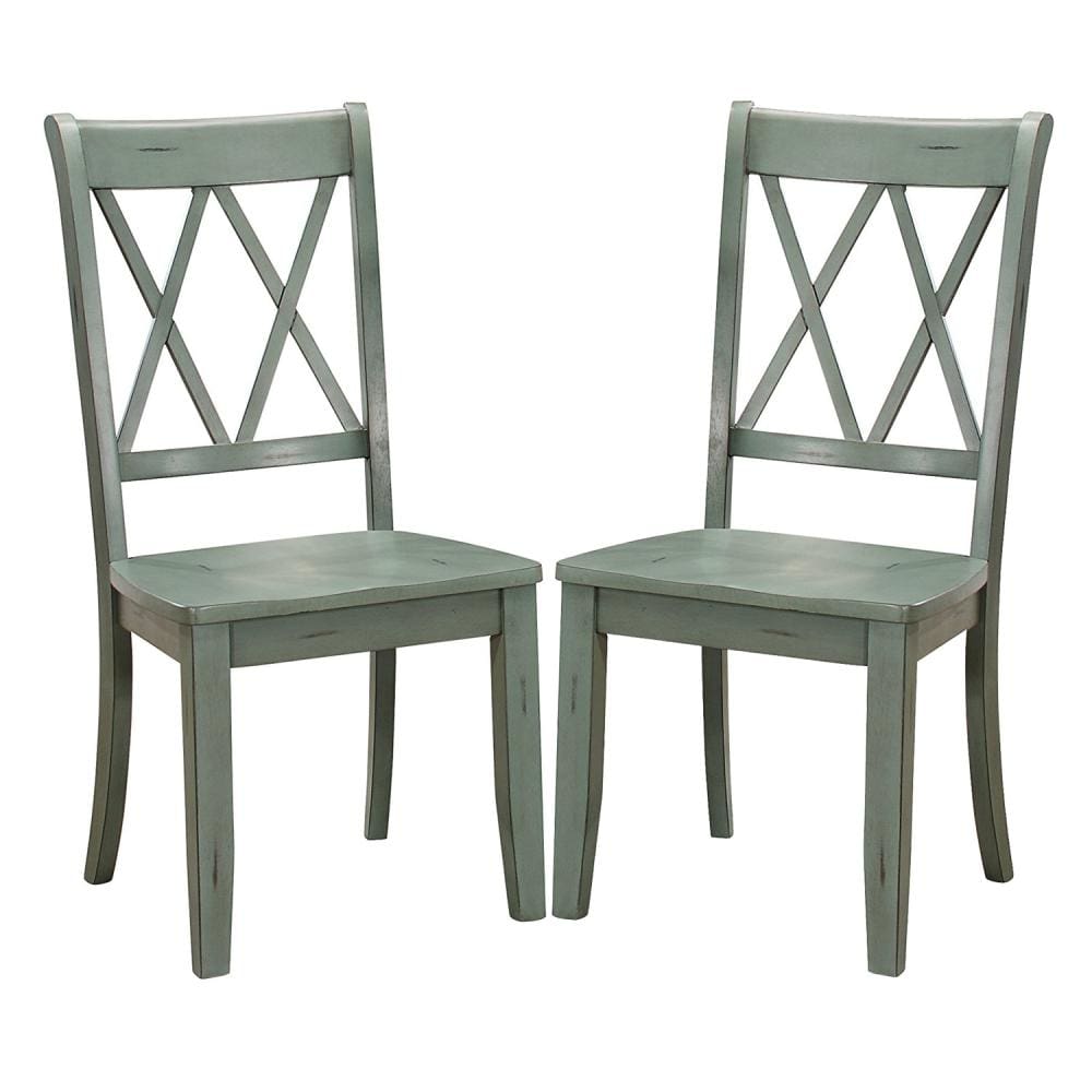 Pine Veneer Side Chair With Double X-Cross Back Teal Blue Set of 2 HME-5516TLS