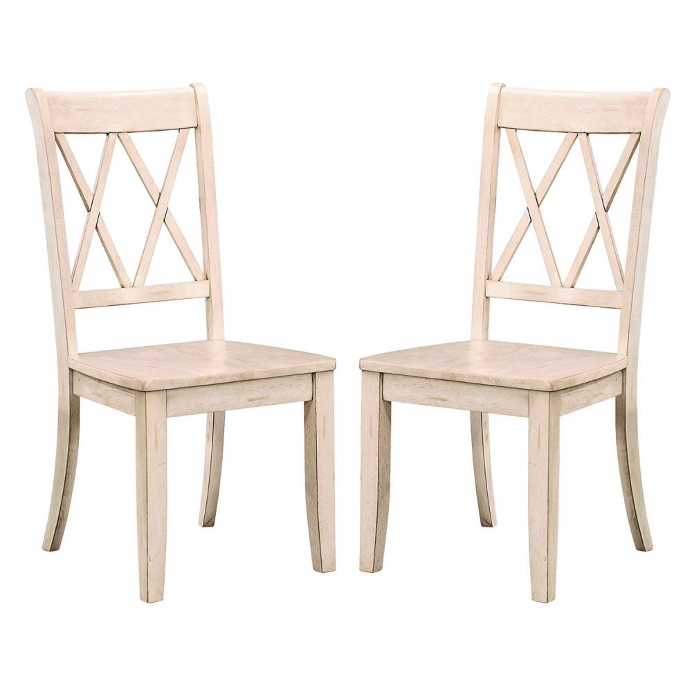 Pine Veneer Side Chair With Double X-Cross Back White Set of 2 HME-5516WTS