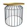 Round Tray Top Metal Accent Side End Table with Tubular Wire Frame Gold and Black I305-HGM022