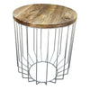 Round Wooden Top Accent Side End Table with Wire Metal Base Light Brown and Chrome I305-HGM023