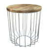 Round Wooden Top Accent Side End Table with Wire Metal Base Light Brown and Chrome I305-HGM023