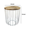 Round Wooden Top Accent Side End Table with Wire Metal Base Light Brown and Chrome I305-HGM023