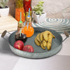 Benzara Round Galvanized Metal Serving Tray With Wooden Handles, Gray