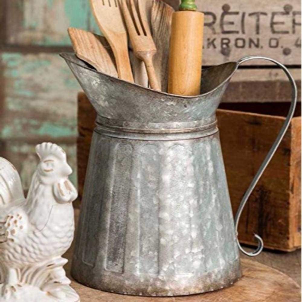 Benzara Vintage Style Galvanized Metal Milk Pitcher, Gray