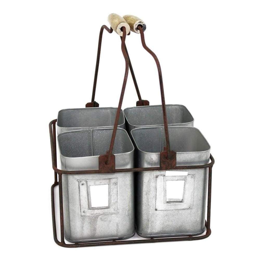 Benzara Galvanized Metal Four Tin Organizer With Handles Gray I457-AMC0008