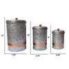 Benzara AMC0014 Galvanized Metal Lidded Canister With Copper Band Set of Three Gray I457-AMC0014