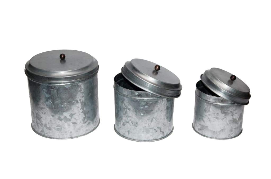 Galvanized Metal Lidded Canister With Ball Knob Set of Three Gray-AMC0015 I457-AMC0015