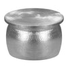 Drum Shape Round Top Aluminum Storage Accent Stool with Lid Top Open Silver By Casagear Home I457-AMC0021