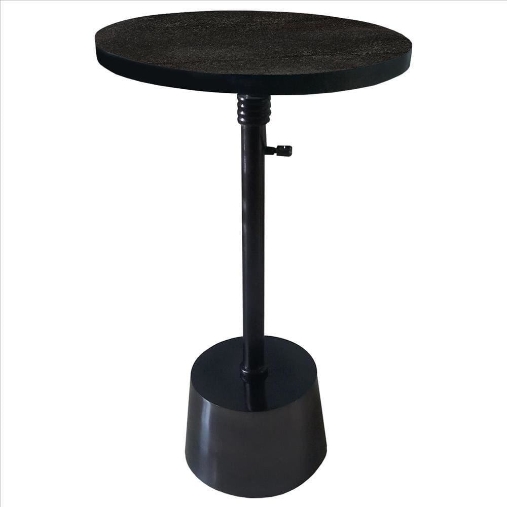 Aluminum Frame Round Side Table with Marble Top and Adjustable Height Black By Casagear Home I457-AMC0023