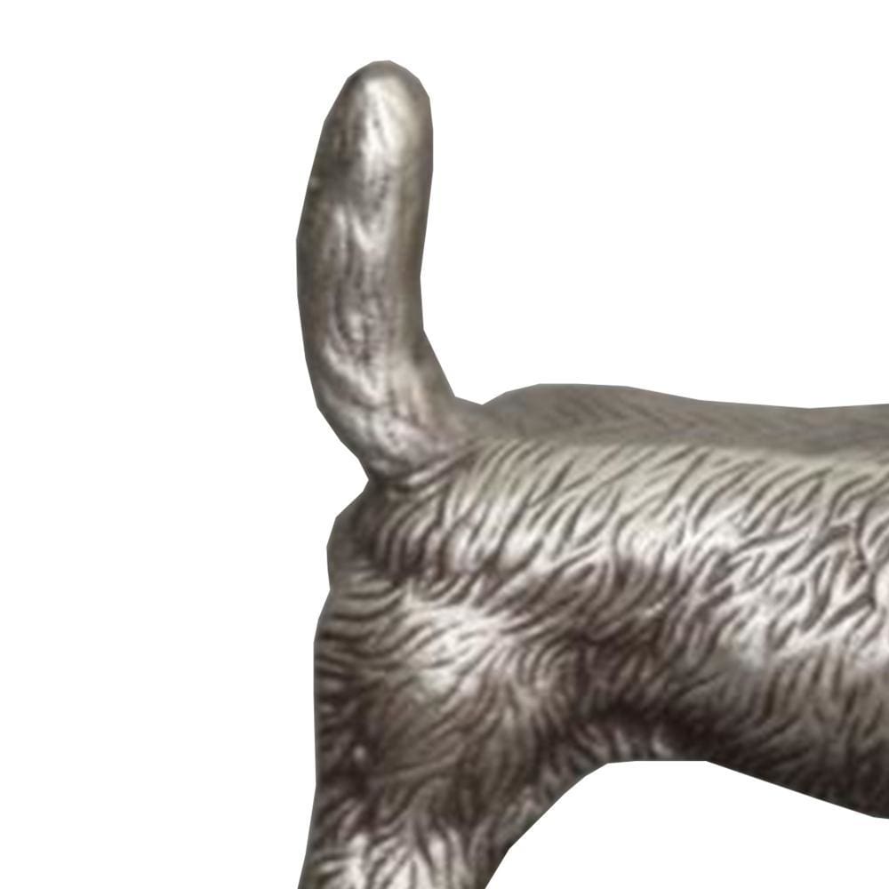 Aluminum Table Accent Dog Statuette Decor Sculpture with Textured Details Silver By Casagear Home I551-FDS001