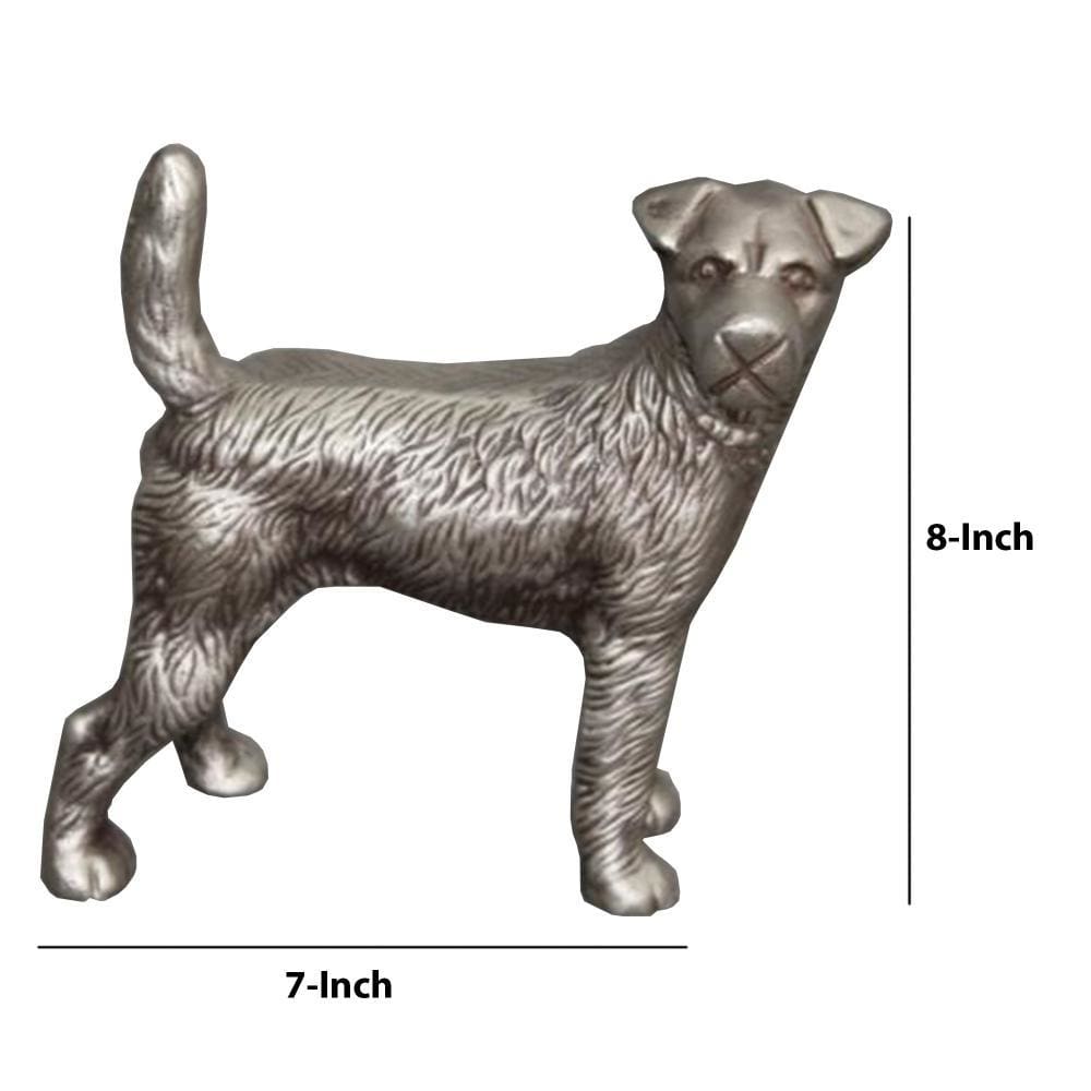 Aluminum Table Accent Dog Statuette Decor Sculpture with Textured Details Silver By Casagear Home I551-FDS001