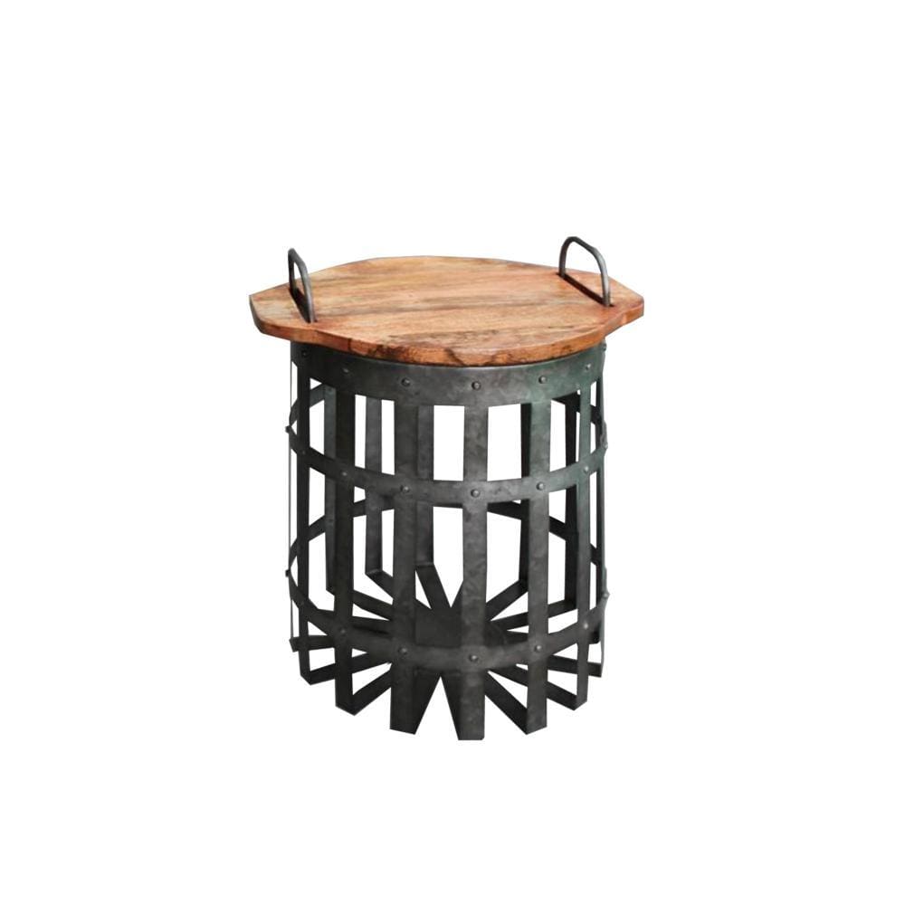 Industrial Grid Galvanized Accent End Table with Round Lid and Handles Set of 2 Gray and Brown By Casagear Home I551-FDS003