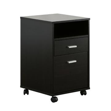 25 Inch 2 Drawer Wood File Cabinet Printer Stand with Open Cubby Rolling Caster Wheels Dark Brown IDF-11491