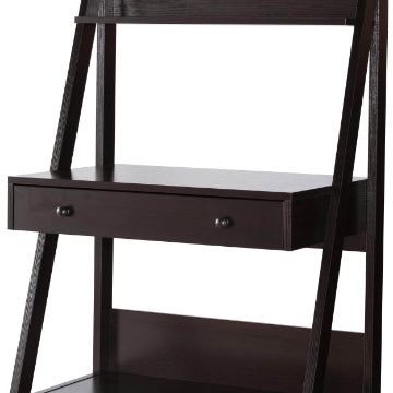 61 Inch Wooden Ladder Desk 3 Shelves 1 Drawer Dark Brown By Casagear Home IDF-12573