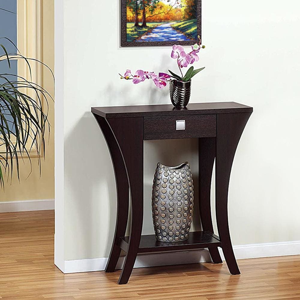 32" Wooden 1-Drawer Console Table With Open Shelf, Dark Brown By Casagear Home