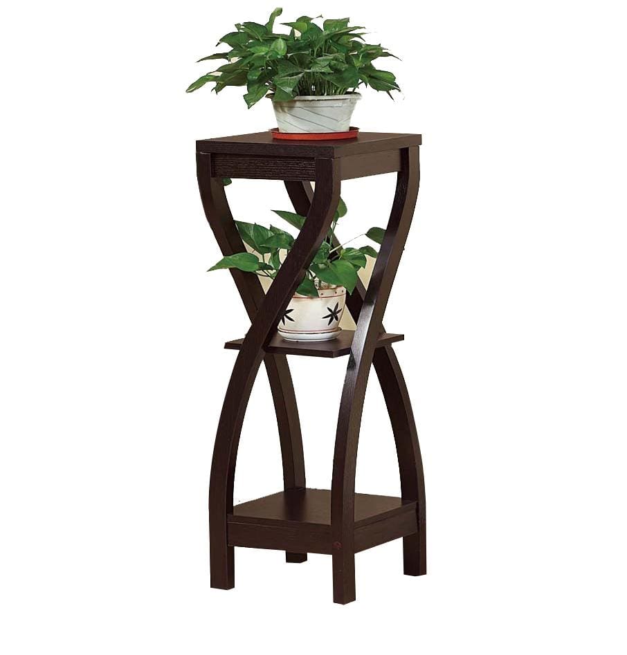 Square Top Wooden Plant Stand with Curved Legs and Shelves Large Dark Brown By Casagear Home IDF-14852