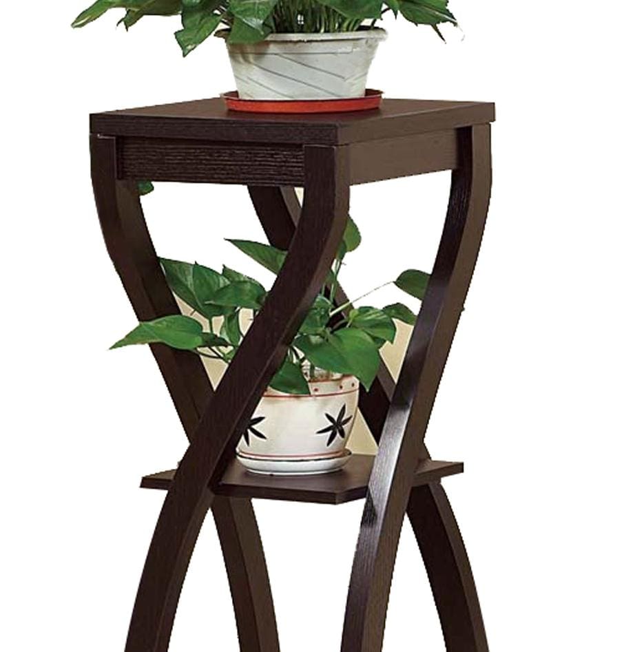 Square Top Wooden Plant Stand with Curved Legs and Shelves Large Dark Brown By Casagear Home IDF-14852