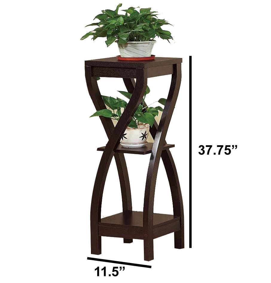 Square Top Wooden Plant Stand with Curved Legs and Shelves Large Dark Brown By Casagear Home IDF-14852