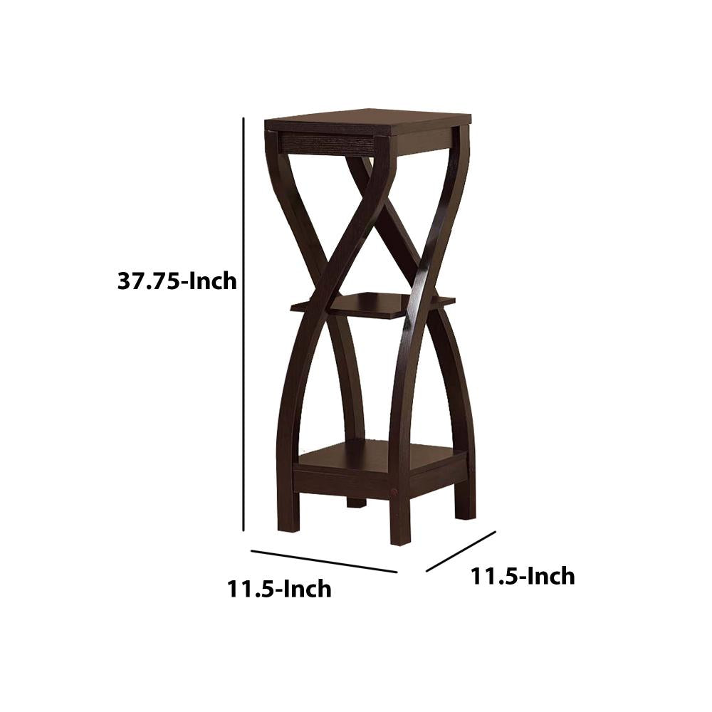 Square Top Wooden Plant Stand with Curved Legs and Shelves Large Dark Brown By Casagear Home IDF-14852