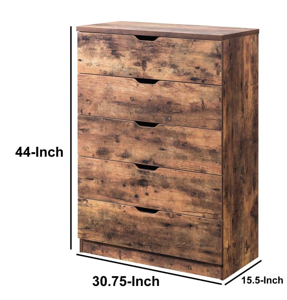 Commodious Five Drawers Wooden Utility Chest with Metal Glides Brown - K16069 IDF-K16069