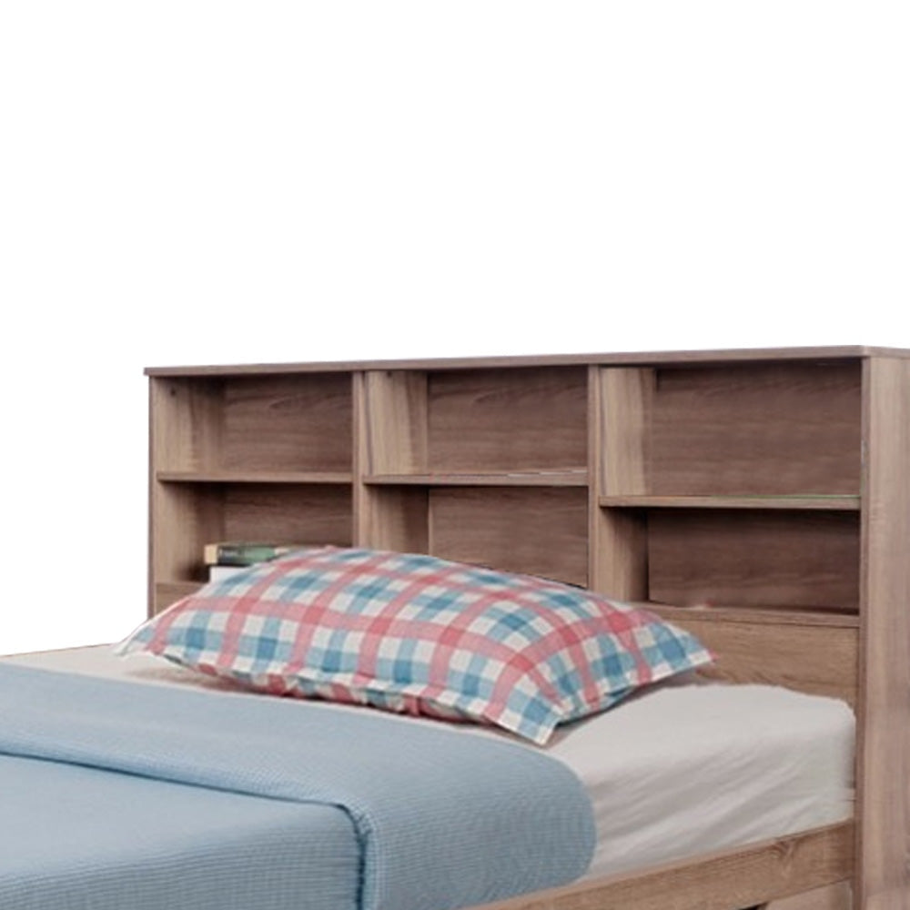 Wooden Full Size Bed Frame with 3 Drawers and Grain Details Taupe Brown By Casagear Home IDF-Y1402F