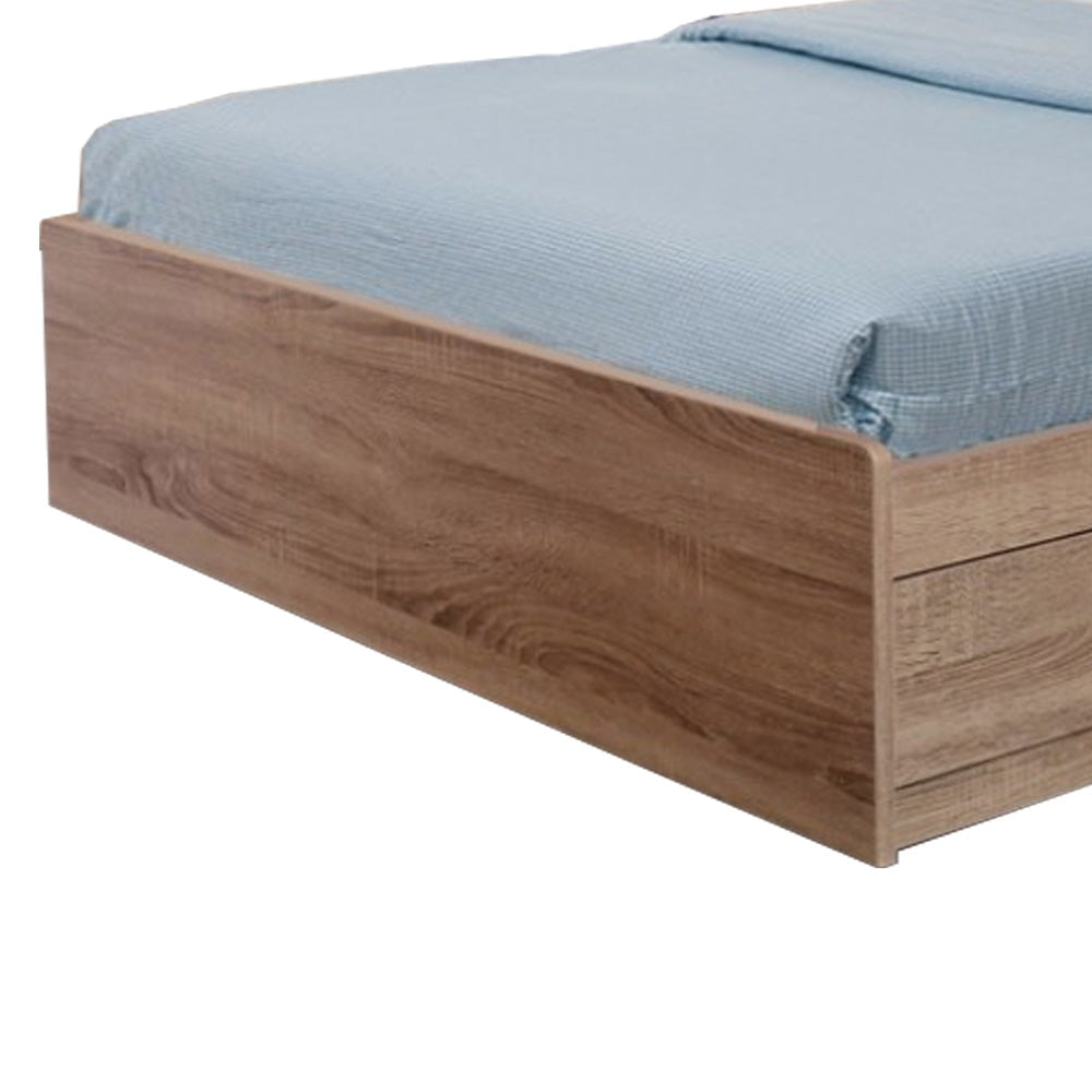 Wooden Full Size Bed Frame with 3 Drawers and Grain Details Taupe Brown By Casagear Home IDF-Y1402F