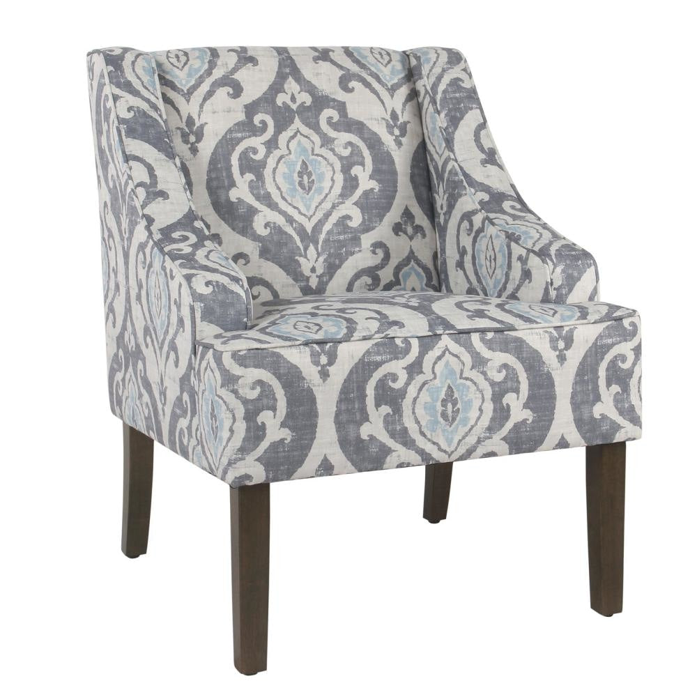 Fabric Upholstered Wooden Accent Chair with Swooping Armrests and Damask Pattern Design Multicolor - K6499-A750 By Casagear Home