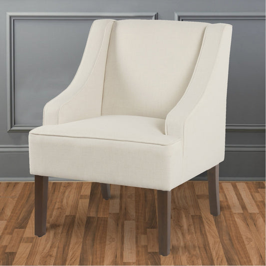 Fabric Upholstered Wooden Accent Chair with Swooping Armrests, Cream and Brown - K6499-F2205 By Casagear Home