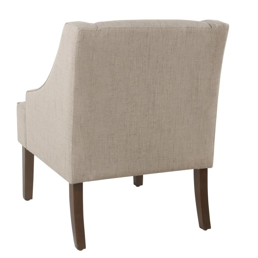 Fabric Upholstered Wooden Accent Chair with Swooping Armrests Beige and Brown - K6499-F2207 By Casagear Home KFN-K6499-F2207