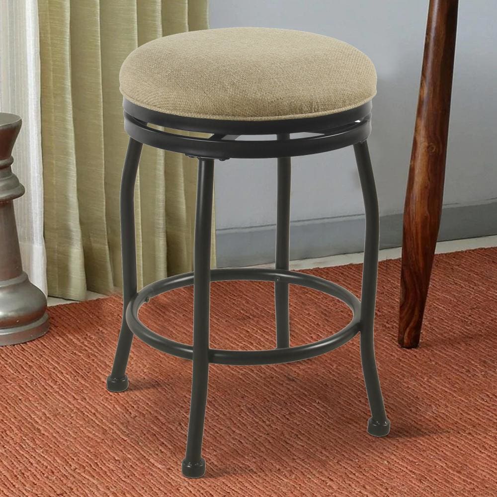 Metal Counter Stool with Swivelling Fabric Padded Seat, Beige and Black - K7854-24-F2011 By Casagear Home