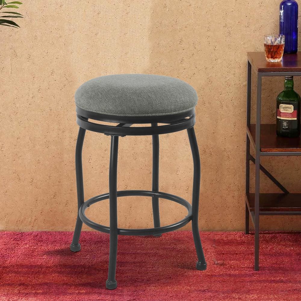 Metal Counter Stool with Swivelling Fabric Padded Seat, Gray and Black - K7854-24-F2111 By Casagear Home