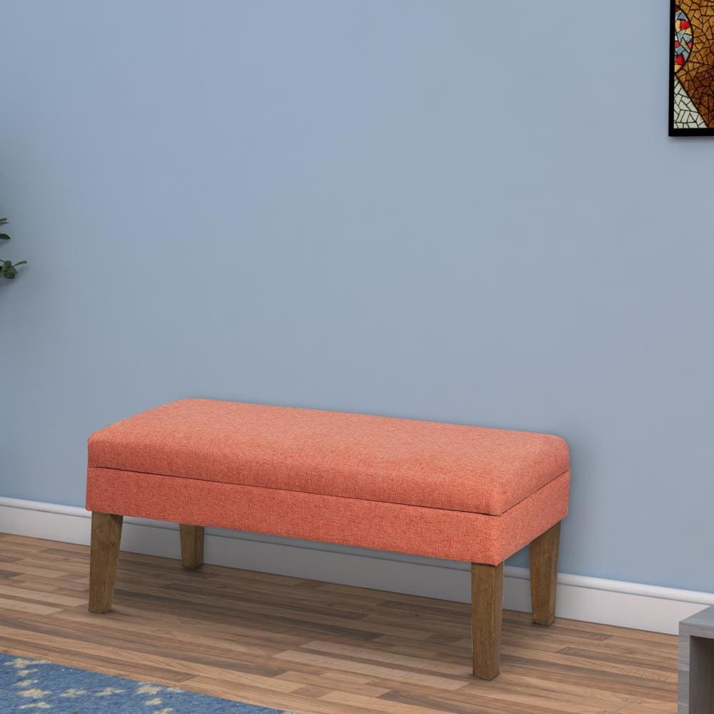 Fabric Upholstered Wooden Bench with Lift Top Storage, Orange - N6302-F1569 By Casagear Home