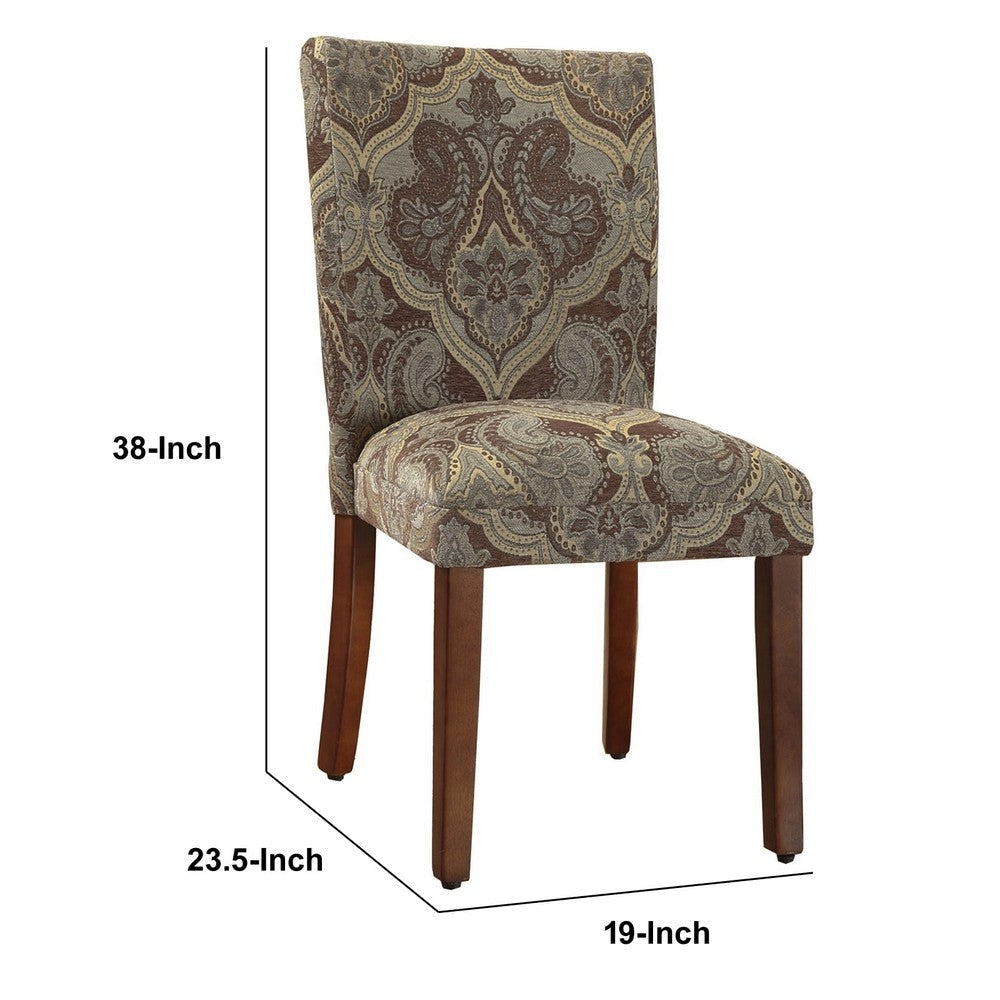 Fabric Upholstered Wooden Parson Chair with Paisley Print Multicolor Set of Two By Casagear Home KFN-N6354-F827