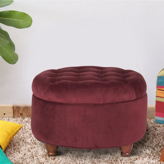 Velvet Upholstered Wooden Ottoman with Tufted Lift Off Lid Storage, Red - N8264-B119 By Casagear Home